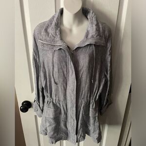 Women’s Croft & Barrow White & Navy Pinstripe Linen Blend  Zip Up Jacket Size XL